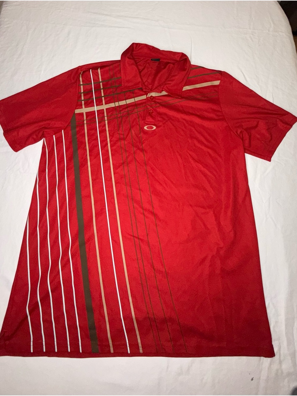Oakley Men's Golf Polo Shirt Size XL Red Geometric Striped
